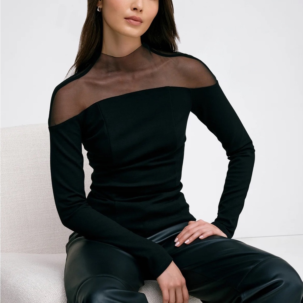Sheer Yoke Long-Sleeve Top - Black